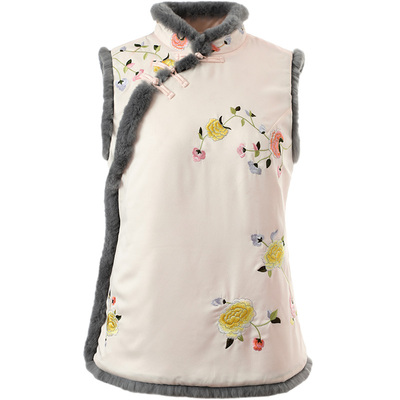 复古中式风秋冬季女装新款棉背心