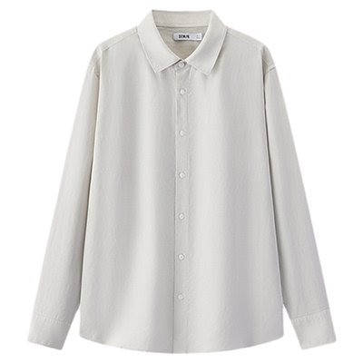 森马小宽松翻领长袖棉麻衬衫男士