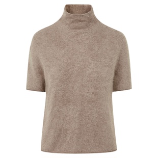 朗姿纯羊绒气质高领短袖针织衫堆堆领时尚通勤毛衣2025年冬季新款