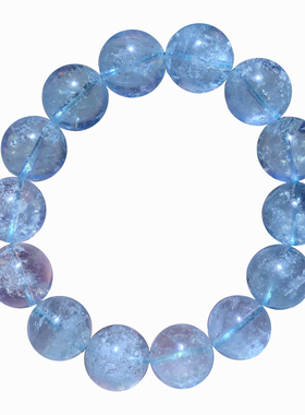 天然风暴碎冰海蓝宝手串冰透润蓝
