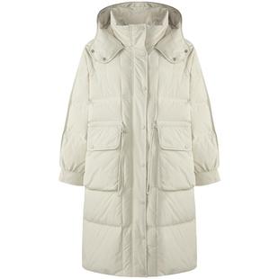 LAGOGO极寒臻暖白鸭绒长款羽绒服女拉谷谷2025冬新连帽收腰厚外套