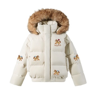 查尔斯桃心红色小马印花90白鸭绒羽绒服男女连帽冬季新款情侣外套