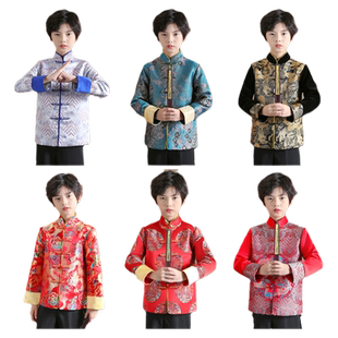 儿童唐装春秋男童中式国学演出服小男孩中国风主持人朗诵礼服套装
