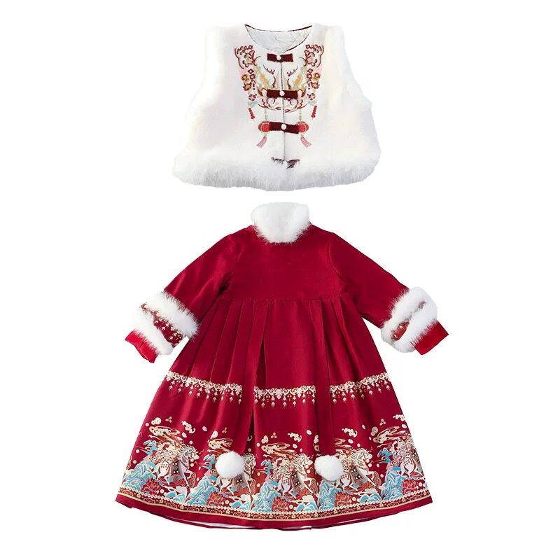 女童拜年服汉服加绒加厚马面裙