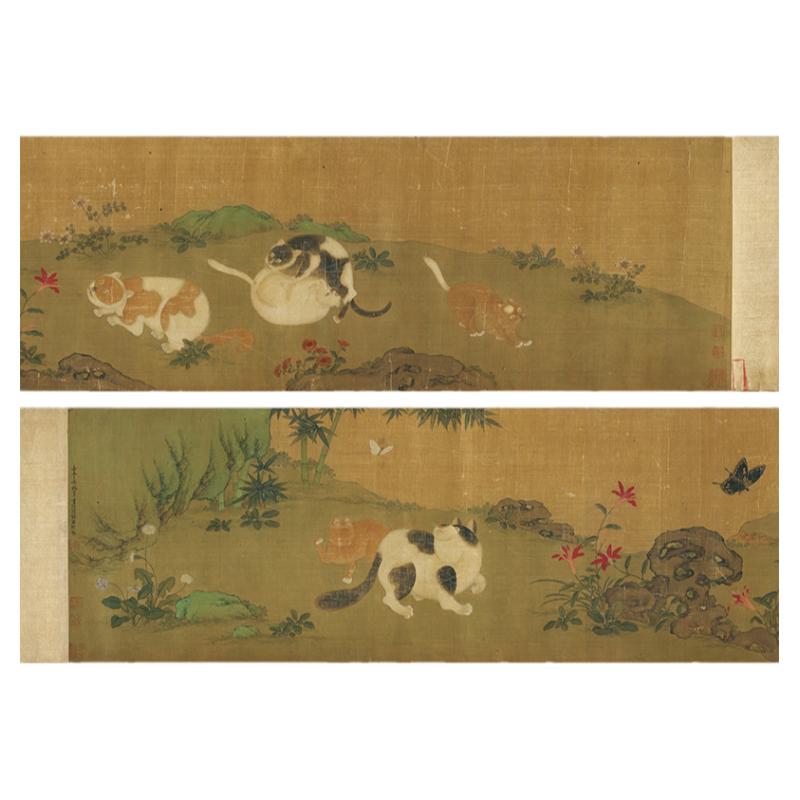宋梁楷 狸奴闲趣图 古代名家工笔花鸟国画高清微喷复制装饰画临摹