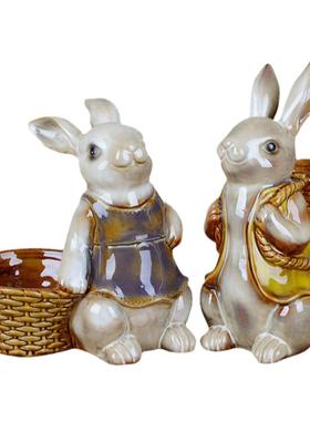 陶瓷小兔子多肉花盆装饰收纳摆件