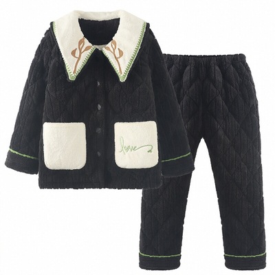 睡衣女冬款三层夹棉袄珊瑚绒保暖