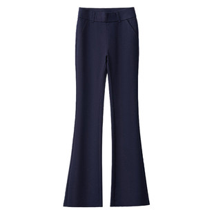 拉夏贝尔藏青色微喇裤女小个子春季2026新款弹力西装裤九分喇叭裤