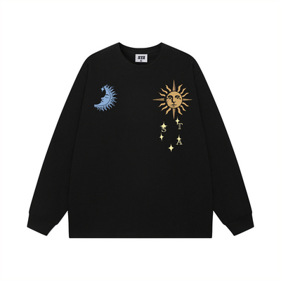 STA旗舰店美式潮牌小众设计感长袖男女复古高街重磅纯棉黑色卫衣