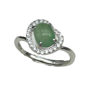 清仓批货拿货缅甸天然A货翡翠冰种蛋面蓝水戒面925银镶嵌玉戒指