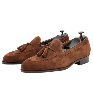 新款英伦loafer真皮反绒皮懒人一脚蹬休闲皮鞋男套脚流苏乐福鞋男