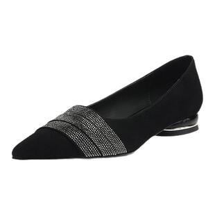 奥莱Nine West/玖熙高级不累脚平底高跟鞋翻毛皮鞋粗跟单鞋女