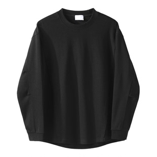 LUUD 三角形金属皮牌装饰长袖T恤男士解构拼接缝线重磅棉混纺卫衣