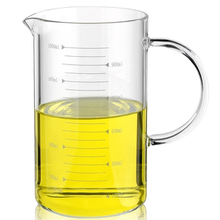 500ml1000ml把手烧杯玻璃量杯耐高温带刻度可加热喝茶料理厨房