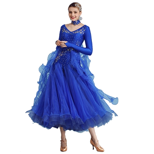 媚羽 摩登舞裙 演出服 国标舞裙比赛连衣裙 新款 镶钻摩登裙HB195