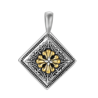 Horizon Blue立体浮雕金蔷薇花银饼吊坠S925纯银男士太阳花项坠女