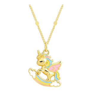 直播热销厚镀V金珐琅彩独角兽小飞马吊坠项链生肖马挂坠锁骨链女