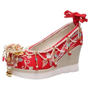 冬加绒凤凰秀禾鞋女中式古风新娘婚纱两穿高跟汉服绣花鞋结婚鞋子