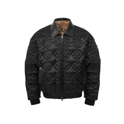 静奢压花绗缝内里皮草棉服外套