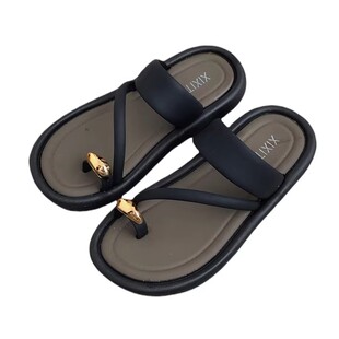 细细条女士时尚海边度假风拼色夹脚凉拖鞋夏高级感一字带人字拖鞋