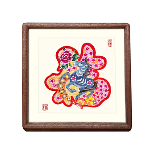 国潮特色中国风手工剪纸非遗方形榫卯实木马年镜框摆出国外事礼品