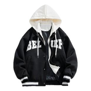 回力假两件棒球服男士秋冬季2025新款青少年冬装棉衣男生加厚外套