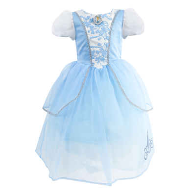 夏女童迪士尼泡泡袖公主裙中长款