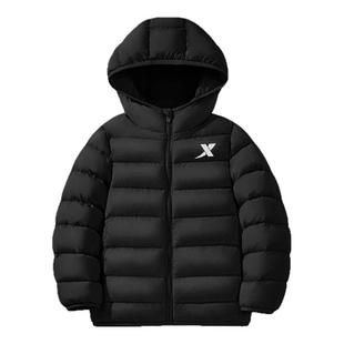 特步童装轻薄羽绒服男童2025年秋冬季新款保暖外套中大童纯色连帽