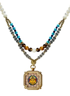 黄铜玄玉手绘彩擦擦吊坠项链