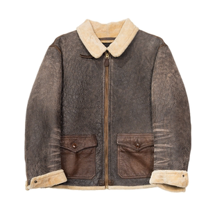 特叔老佛爷真皮皮衣毛领男士复古飞行夹克羊皮机车夹克短款外套