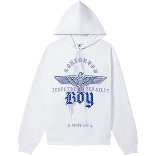 BOYLONDON春季男女同款上衣烫钻潮牌朋克连帽套头卫衣长袖N04027