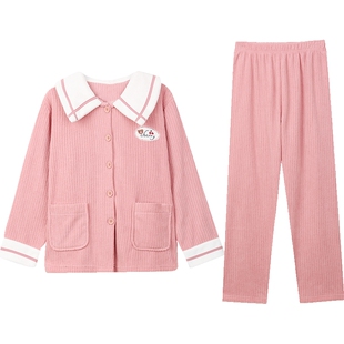 秋鹿雪粒绒女生睡衣冬季2025新款大翻领家居服女秋冬长袖长裤套装