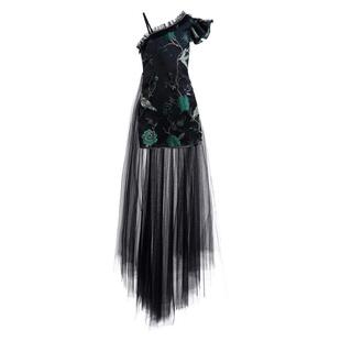 女童中国风旗袍黑色拖尾礼服儿童公主裙高端洋气走秀演出服装国潮