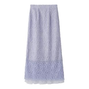 SNIDEL春夏款优雅百搭高腰蕾丝钩花直筒半身裙SWFS252009