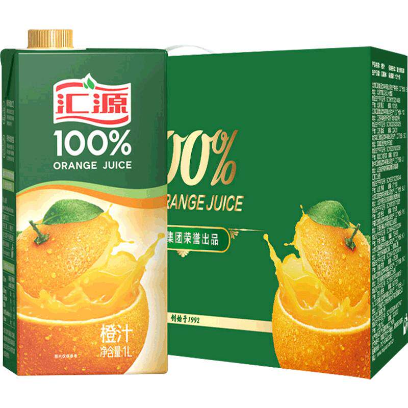 汇源100%橙汁饮品1000ml*6盒浓缩果汁饮料整箱