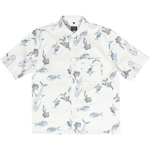 Liberty Kostume 夏威夷季海滩花色休闲免烫宽松冰丝短印花衬衫男