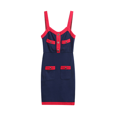 短款包臀高腰吊带连衣裙欧美