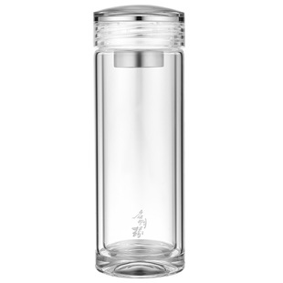 启明缘玻璃杯双层带滤网透明水杯商用手工高硼硅茶杯车载家用便携