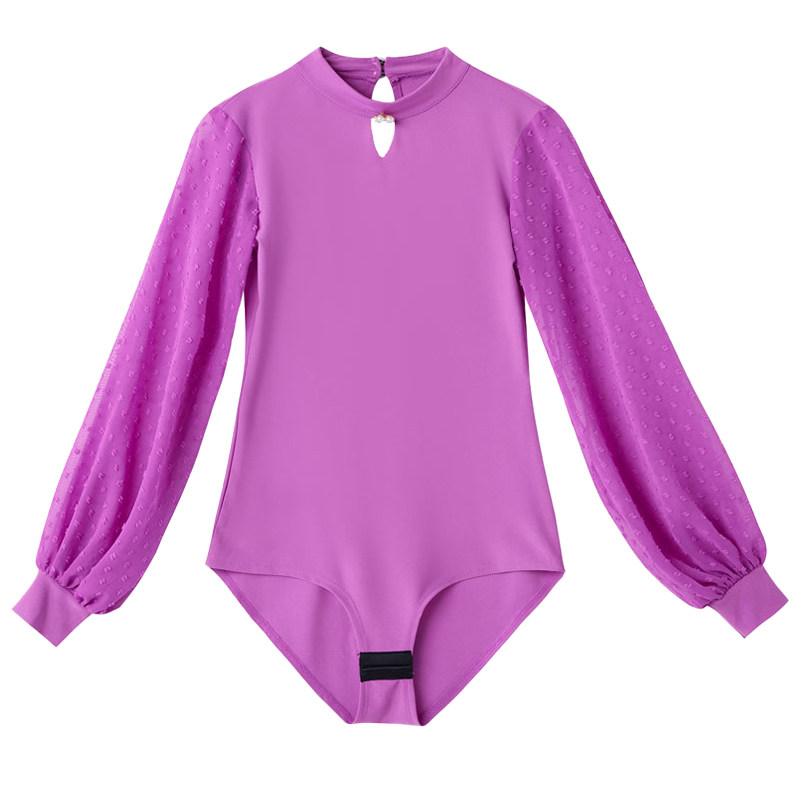 拉丁舞练功服女灯笼袖连体舞蹈服