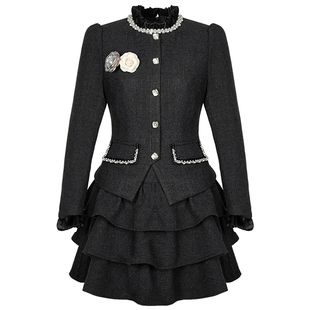 灰色西装连衣裙女气质礼服高端轻奢高级感小个子长袖蛋糕裙短裙子