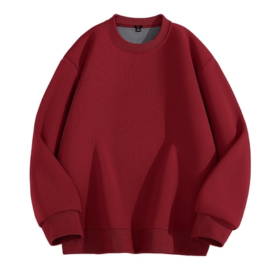 酒红色圆领卫衣男款加绒加厚衣服