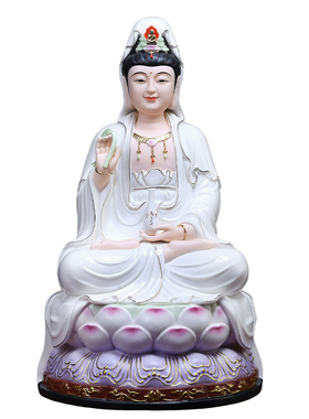 陶瓷坐莲观音家用供奉观音摆件