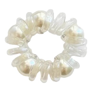 电话线发圈时尚简约加粗珠珠头绳高弹力气质皮筋女扎头发绳不伤发