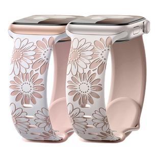 适用iWatch表带s10苹果智能手表Ultra新款SE原创设计高级创意女生雕刻向日葵硅胶腕带运动女款女士表链S8夏日