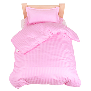 幼儿园纯棉三件套贡缎条六件套双胆被子午睡被粉色果绿色外婆弹花