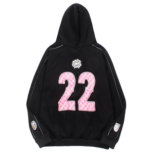 欧美高街潮牌BP破碎星球徽标反光条拼接加绒连帽卫衣美式休闲男女