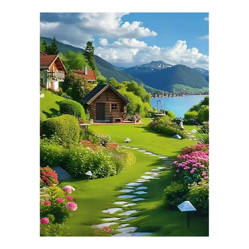 田园小镇唯美山水风景自粘装饰画