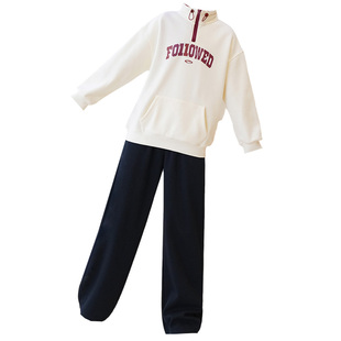 女大童秋冬款2025新款青少年初高中生女孩加绒立领卫衣休闲裤套装