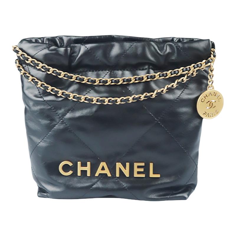 【自营】中古9新CHANEL(香奈儿)22 手袋黑色牛皮迷你手提包斜挎包