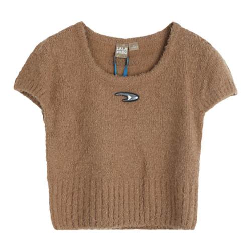 LALABOBO2023冬季新款潮流纯色休闲logo短袖针织衫女|LBCD-WSTM30